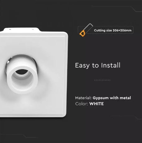 GU10 recessed plasterboard frame/fixture, adjustable light direction, square, white, 200x200mm, recessed size 206x206mm, V-TAC