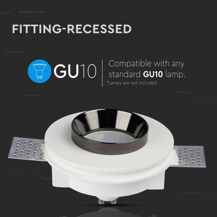 GU10 recessed plaster frame/fixture, round, white/black, Ø100mm, recessed Size: 10 mm, mm Ø103mm, V-TAC