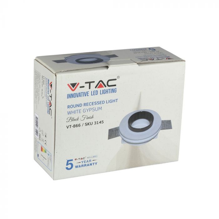 GU10 iebūvējams ģipša karkass/armatūra, apaļas formas, balts/melns, Ø100mm, iebūv. izm. Ø103mm, V-TAC