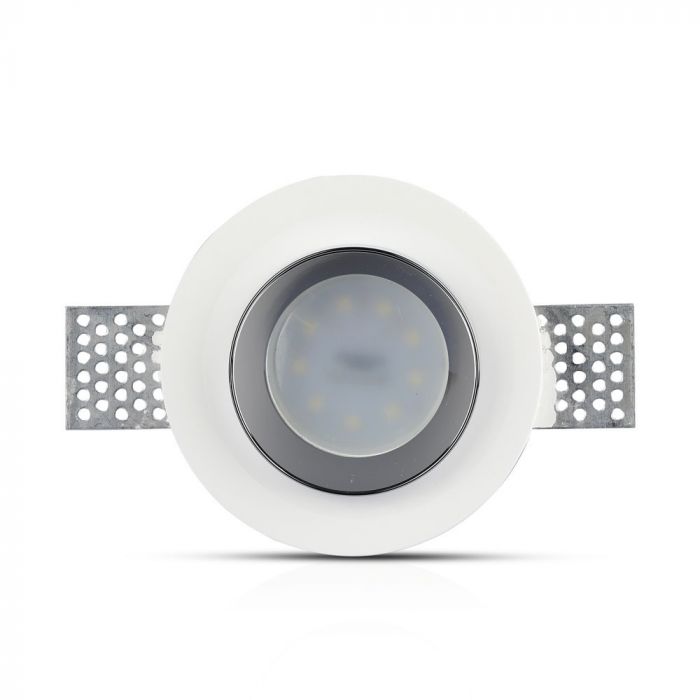 GU10 infälld gipsram/armatur, rund, vit/krom, Ø100mm, infälld Storlek: 10 mm, mm Ø103mm, V-TAC