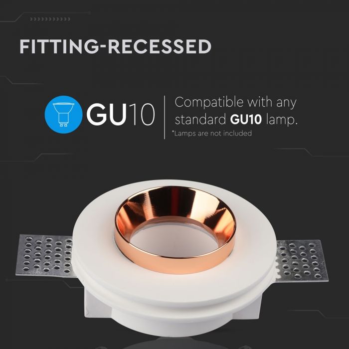 GU10 infälld gipsram/armatur, rund, vit/gyllenrosa, Ø100mm, infälld Storlek: 100 mm Ø103 mm, V-TAC
