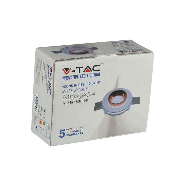 GU10 infälld gipsram/armatur, rund, vit/gyllenrosa, Ø100mm, infälld Storlek: 100 mm Ø103 mm, V-TAC