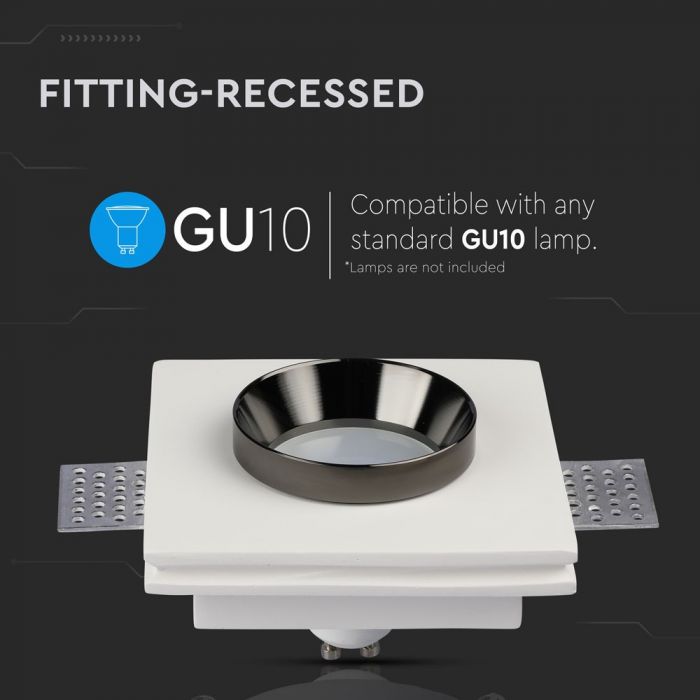 GU10 infälld ram/armatur för gipsskivor, kvadratisk, vit/svart, 100x100mm, infälld. Storlek: 100 x 100 mm 103x103mm, V-TAC