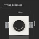 GU10 süvistatav kipsplaatraam/valgusti, kandiline, valge/must, 100x100mm, süvistatav. Suurus: 100 x 100 mm 103x103mm, V-TAC