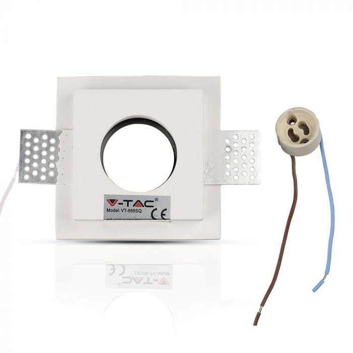 GU10 iebūvējams ģipša karkass/armatūra, kvadrāta formas, balts/hromēts, 100x100mm, iebūv. izm. 103x103mm, V-TAC