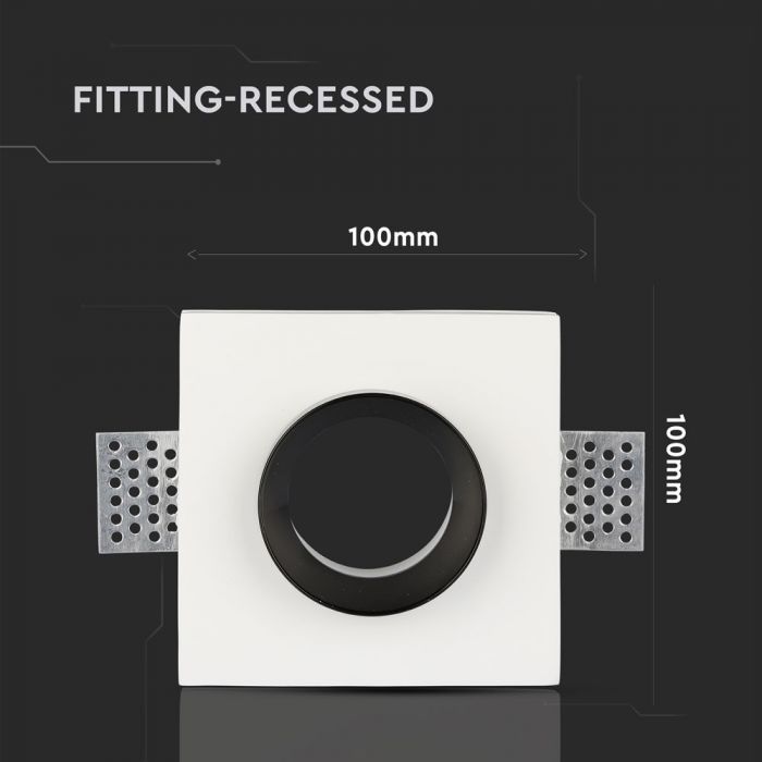 GU10 iebūvējams ģipša karkass/armatūra, kvadrāta formas, balts/hromēts, 100x100mm, iebūv. izm. 103x103mm, V-TAC