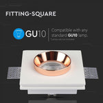 GU10 süvistatav kipsraam/valgusti, kandiline, valge/kuldne roos, 100x100mm, süvistatav. Suurus: 100 x 100 mm 103x103mm, V-TAC