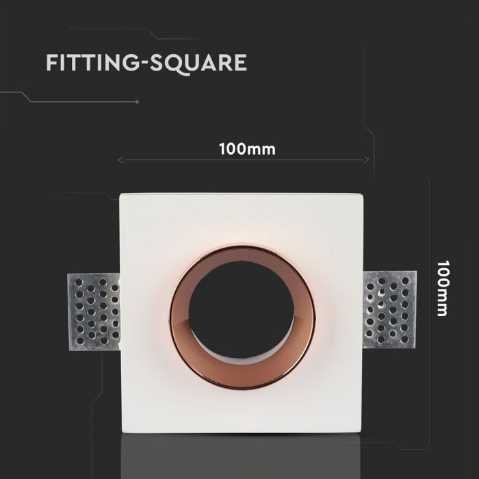 GU10 süvistatav kipsraam/valgusti, kandiline, valge/kuldne roos, 100x100mm, süvistatav. Suurus: 100 x 100 mm 103x103mm, V-TAC