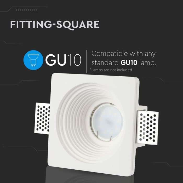 GU10 recessed plaster frame/fixture, square, white, 120x120mm, recessed Size: 120120x120. 125x125mm, V-TAC