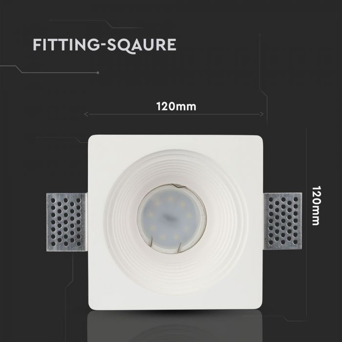 GU10 recessed plaster frame/fixture, square, white, 120x120mm, recessed Size: 120120x120. 125x125mm, V-TAC