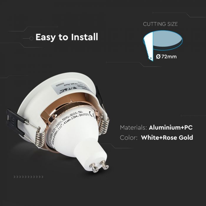 GU10 infälld ram/armatur, rund, vit, V-TAC