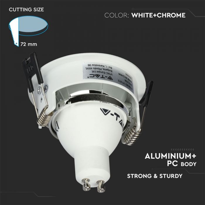 GU10 built-in frame/fixture, round shape, white, V-TAC