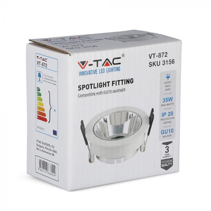 GU10 built-in frame/fixture, round shape, white, V-TAC