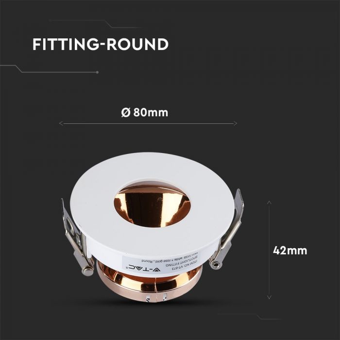 GU10 recessed frame/fixture, round, adjustable light direction, Ø80X42mm, recessed Ø75mm, white/rose gold, V-TAC