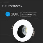 GU10 süvistatav raam/valgusti, ümmargune, reguleeritav valguse suund, Ø80X42mm, süvistatav Ø75mm, valge/must, V-TAC