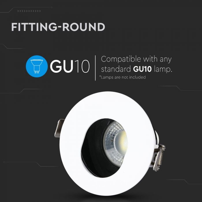 GU10 süvistatav raam/valgusti, ümmargune, reguleeritav valguse suund, Ø80X42mm, süvistatav Ø75mm, valge/must, V-TAC