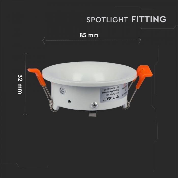 GU10 iebūvējams karkass/armatūra, apaļas formas, Ø85X32mm, iebūv. Izm. Ø75mm, balts, V-TAC