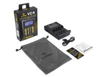 Xtar VC4 Universālais lādētājs, komplektā bateriju lādētājs+ USB vads, NiMH un Li-ion batterijas AA, AAA, R14, R20, 14500, 14650, 16340, 17500.17670, 18350, 18500, 18650, 18700, 20700, 21700, 22650, 25500, 26650