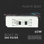 LED Barošanas bloks 12V 60W 5A, ABS plastiks, IP67, V-TAC