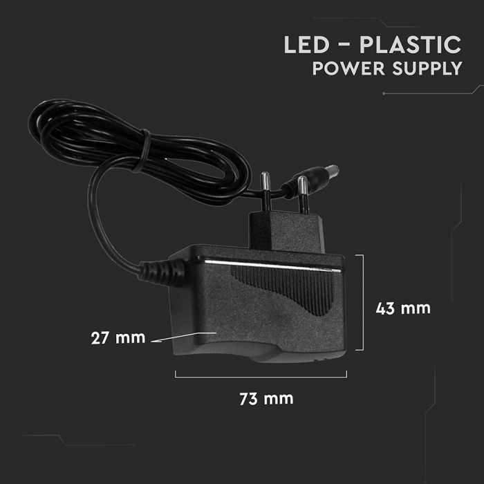 LED Power supply unit 12V 18W 1.5A, IP44, plastic, cable length 1m, V-TAC