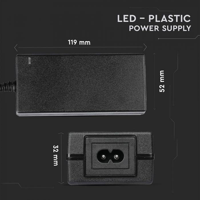 LED Power supply unit 12V 60W 5A, plastic, with DC and 220V output, IP44, V-TAC