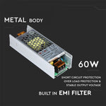 LED toiteplokk 12V 60W 5A, V-TAC, metall, 129x49x31mm, IP20,