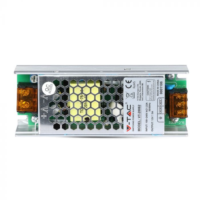 LED toiteplokk 12V 60W 5A, V-TAC, metall, 129x49x31mm, IP20,
