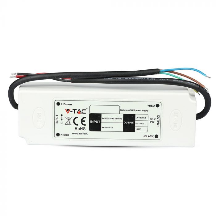 LED-strömförsörjning 12V 150W 12,5A, ABS-plast, IP67, V-TAC