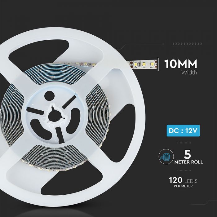 Price for 1m_12W/m (1200Lm/m) 120 LED Tape, SMD2835, V-TAC SAMSUNG, waterproof IP20, 12V, cold white light 6400K