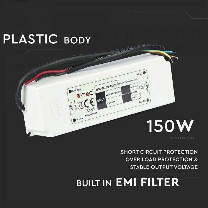 LED-strömförsörjning 150W V-TAC, IP67, 12V, 5 års garanti, V-TAC