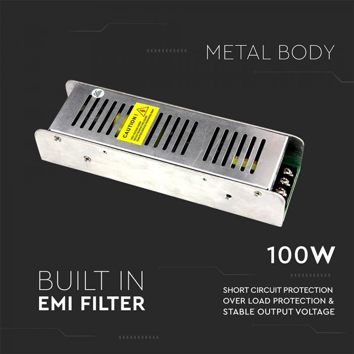 LED Barošanas bloks 12V 100W 8.5A, metāla, IP20, dimmējams, V-TAC