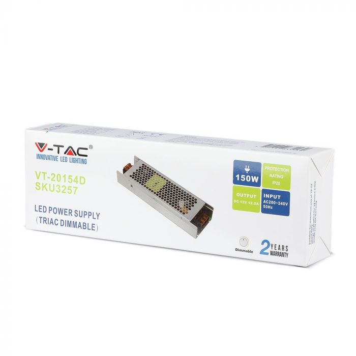 LED Barošanas bloks 12V 150W 12.5A, metāla, IP20, TRIAC, dimmējams, V-TAC
