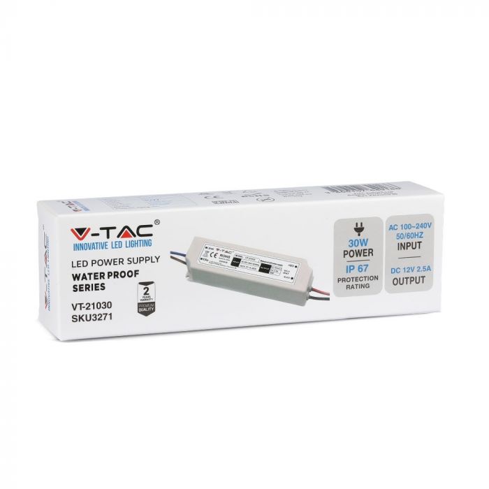 LED-strömförsörjning, 12V, 30W, IP67, plast, V-TAC