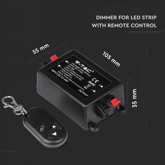 LED strip dimmer with remote control, 8A, 12V, V-TAC