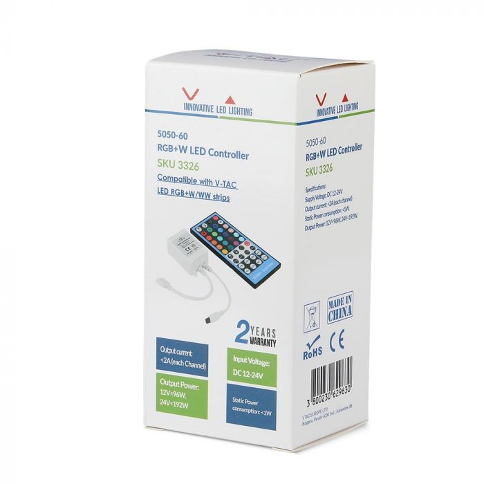 RGB+white LED lentes kontrolieris ar tālvadības pulti, IR kontrole, V-TAC