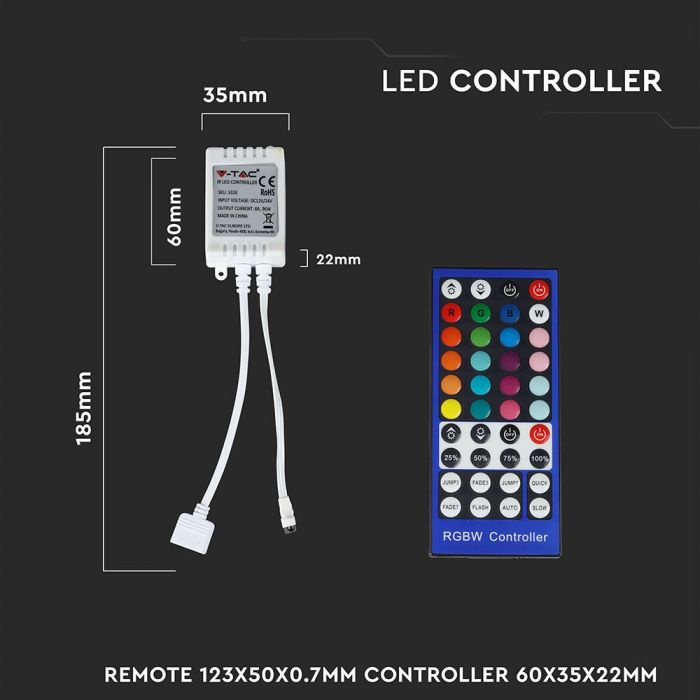 RGB+valge LED-riba kontroller koos kaugjuhtimispuldiga, IR-juhtimine, V-TAC