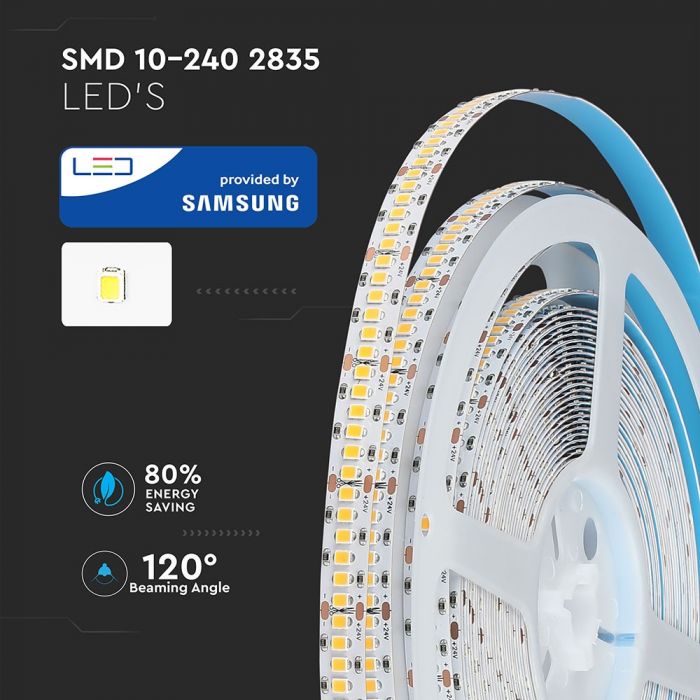 Hind 1m_18W/m(1500Lm/m) 240 LED lint, SMD2835, V-TAC SAMSUNG, CRI>95, IP20, 24V, jaheda valge 6400K