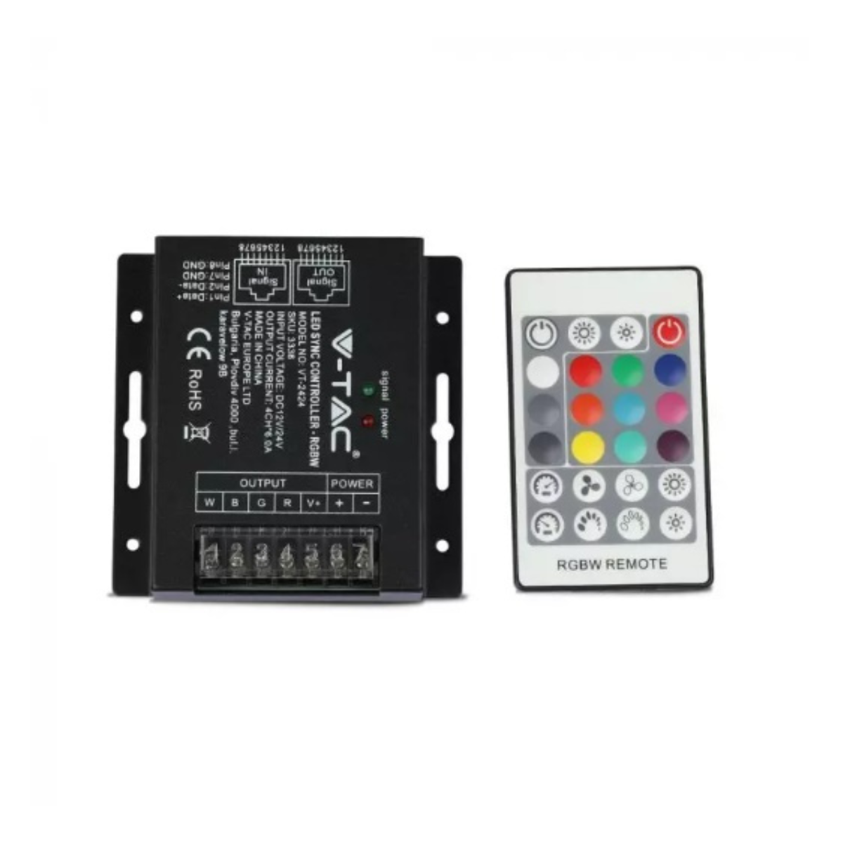 Led Strip Controller Buttons LED RGBW Strip Controller, 24 Buttons, RF Signal, 24A 288W, V-TAC