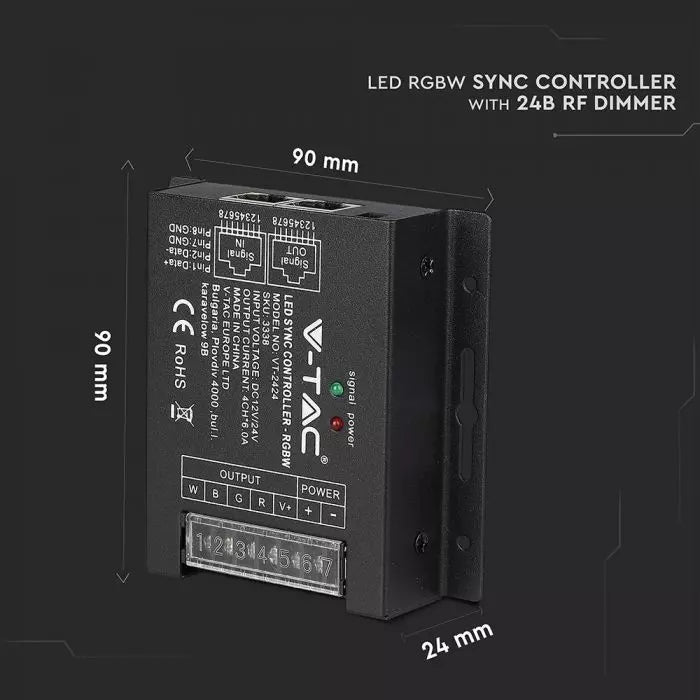 LED RGBW ribakontroller, 24 nuppu, RF signaal, 24A 288W, V-TAC