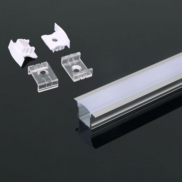 2m iebūvējams alumīnija profils, 2000x24.7x7mm, piena krāsas stikls, V-TAC