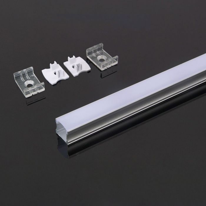 2m virsapmetuma alumīnija profils, 2000x17.2x15.5mm, piena krāsas stikls, V-TAC
