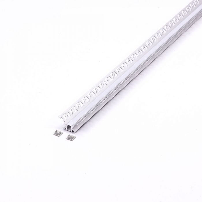 2m iebūvējams iekšējā stūra alumīnija profils, 12mm, piena krāsas stikls, V-TAC