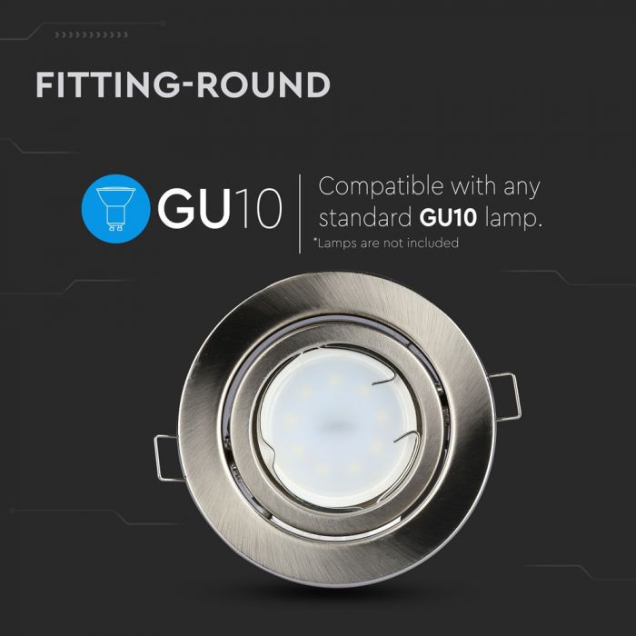 Встраиваемая рамка/светильник GU10/GU5.3, круглая, сатинированный никель, IP20, V-TAC