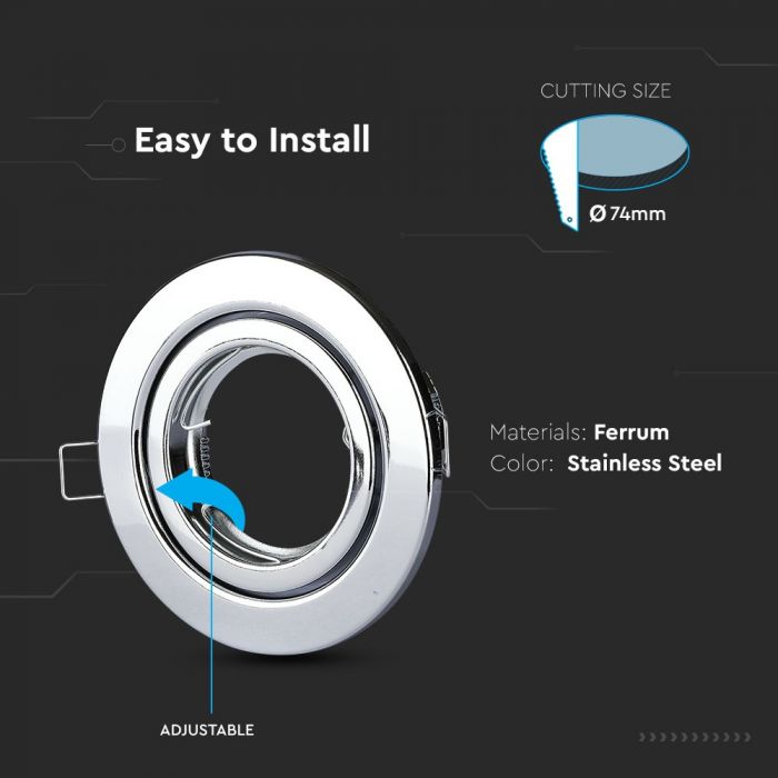 GU10 recessed frame/fixture, round, Ø99X31mm, recessed. Dimm. Ø75mm, chrome-plated, V-TAC