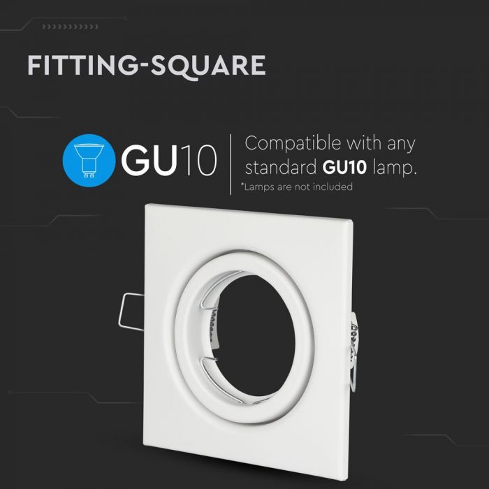 GU10 built-in frame/fixture, rotatable, square shape, white, V-TAC