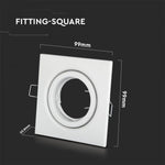 GU10 recessed frame/fixture, square, 99X99x31mm, recessed. Size: 5 mm Ø75mm, white, V-TAC