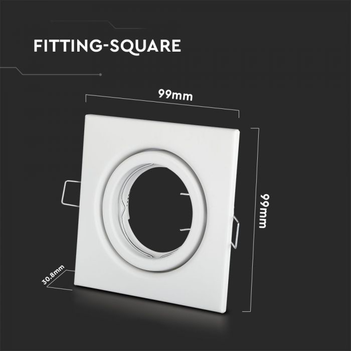 GU10 recessed frame/fixture, square, 99X99x31mm, recessed. Size: 5 mm Ø75mm, white, V-TAC
