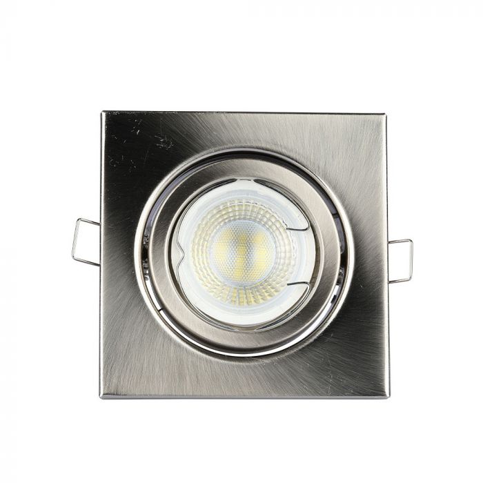 GU10 infälld ram/armatur, kvadratisk, 99X99x31mm, infälld. Storlek: 5 mm Ø75 mm, satin nickel, V-TAC