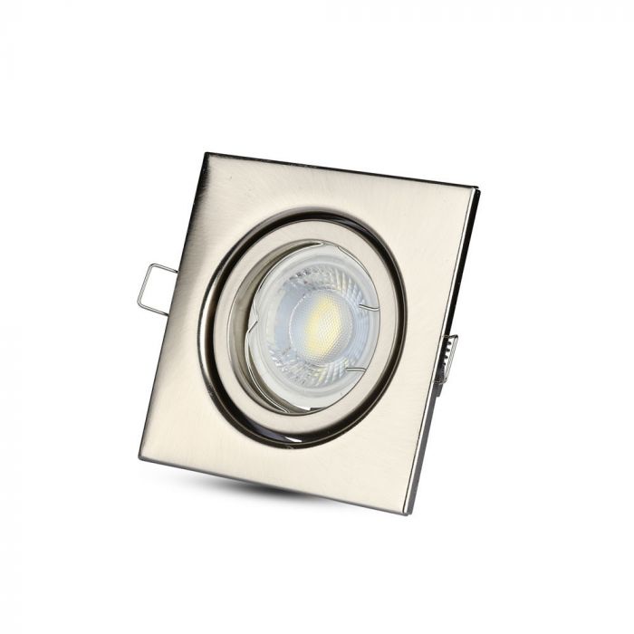 GU10 infälld ram/armatur, kvadratisk, 99X99x31mm, infälld. Storlek: 5 mm Ø75 mm, satin nickel, V-TAC