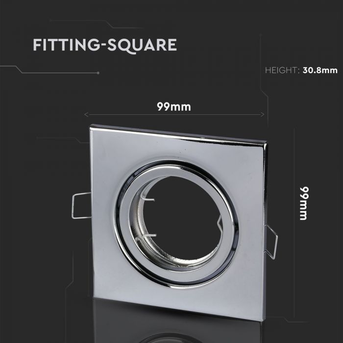 GU10 recessed frame/fixture, square, 99X99x31mm, recessed. Size: 5 mm Ø75mm, chrome-plated, V-TAC
